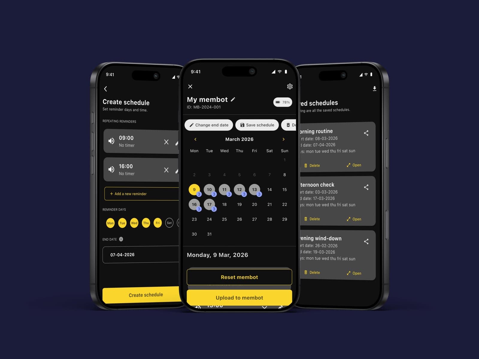 Membot — Dark mode triple view