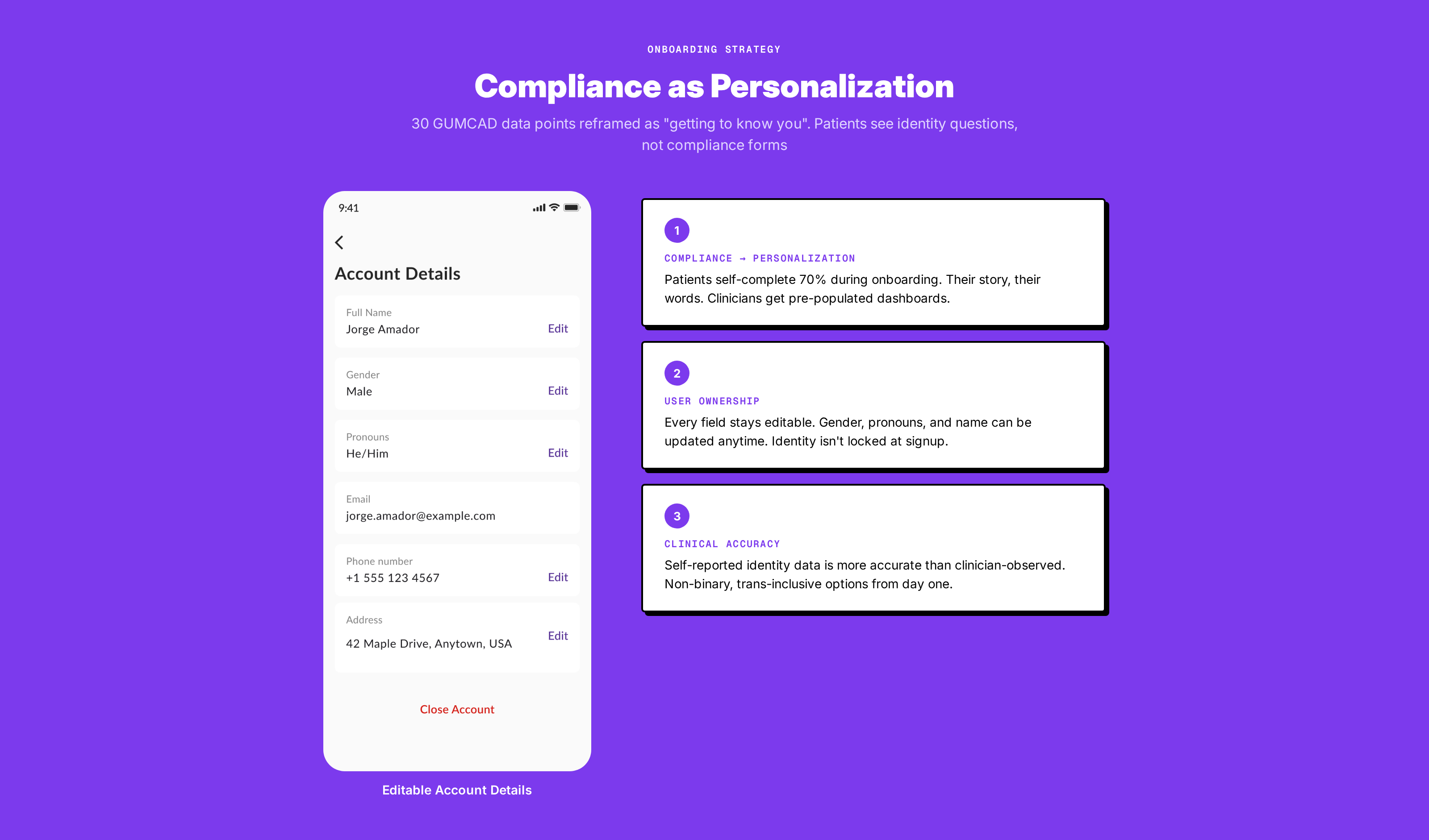 Onboarding personalization screen: demographic questions framed as Tell us about yourself