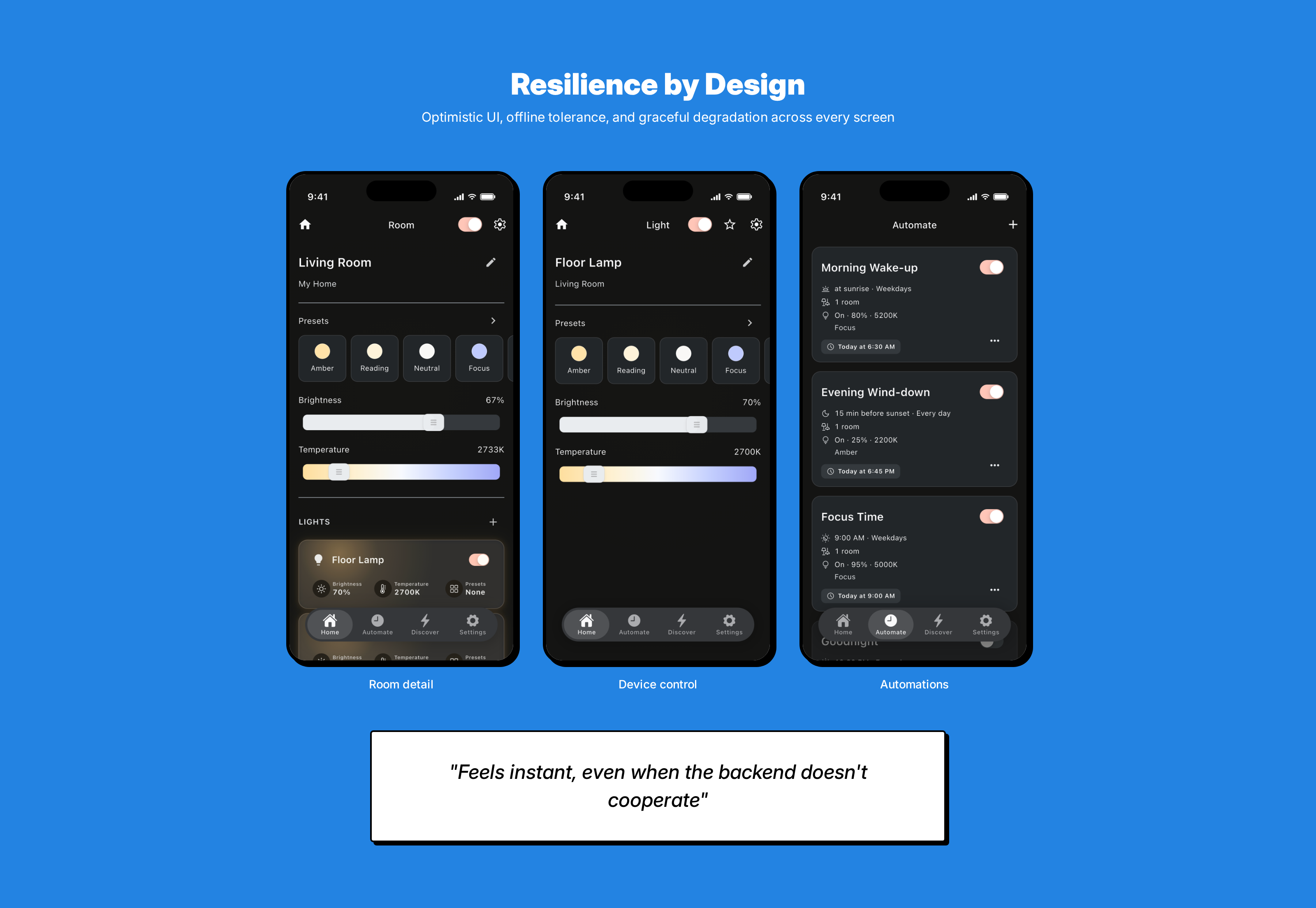 Resilience patterns reflected in the app UI, graceful degradation screens
